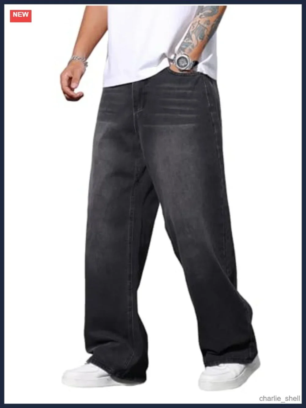 Men's Y2K Wide Leg Baggy Jeans 90s Vintage Denim Pants Loose Fit